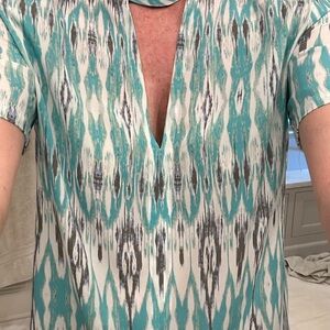 Teal and White Patterned Women's Top